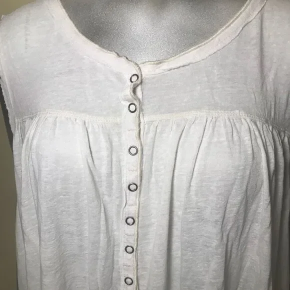 Free People Hudson Tank White Snap Front Sleeveless Boho Raw Hem Medium - Picture 5 of 6